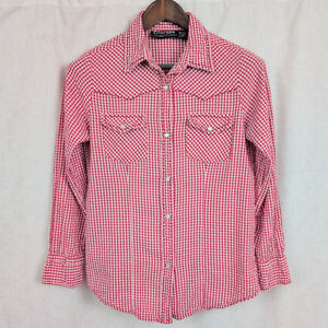 Ladies' Vintage Western Snap Seersucker Red Check Shirt Small